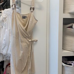 Tan Linen Wrap Dress